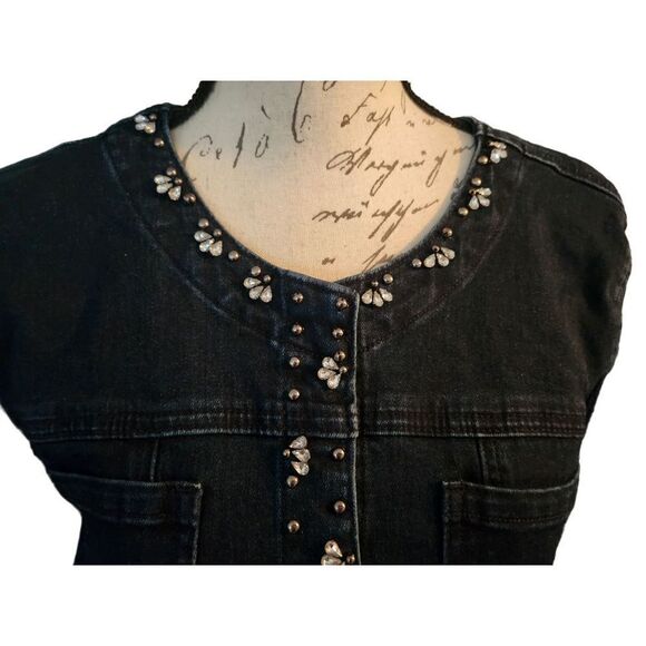 New Laura Dark Blue Denim Jacket with Rhinestone Embellishments - Picture 2 of 6